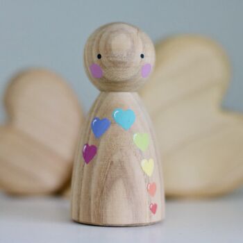 Handpainted Wooden Rainbow Loveheart Peepul, 3 of 12