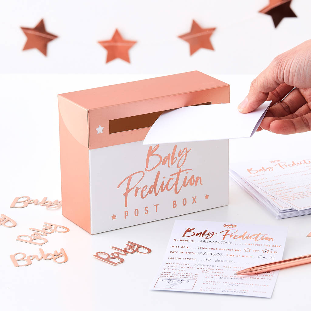 Rose Gold Foiled Baby Shower Prediction Post Box Game, 1 of 3