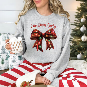 Christmas Girly Fairy Lights Bow Sweatshirt, 3 of 6