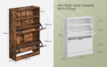 Three Tier Shoe Cabinet With Flip Doors And Shelf, 10 of 12