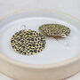 Sterling Silver And Brass Leopard Print Disc Earrings, thumbnail 3 of 5