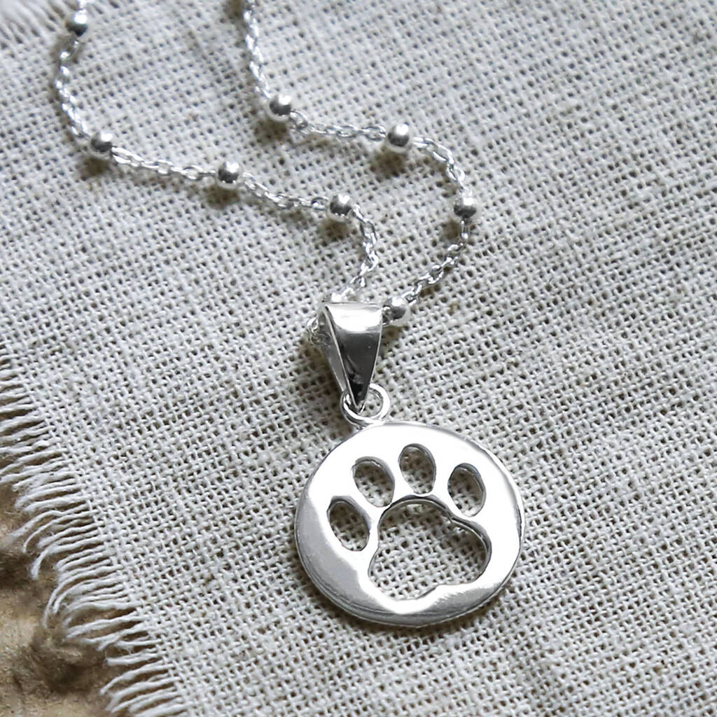 Personalised Paw Fine Chain Silver Necklace – Olive & Berry