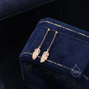 Delicate Feather Drop Stud Earrings, 2 of 11