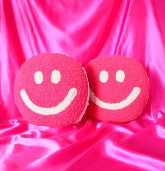 Raspberry Pink Smiley Punch Needle Cushion, 2 of 3