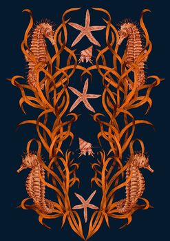 Spikey Seahorse Starfish Midnight Wall Art, 2 of 2