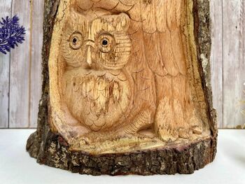 29cm Hand Carved Wooden Owl Owlet Statue Ornament Figurine Gift, 4 of 7