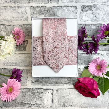 Desert Rose Woodland Leaves Wedding Tie Set, 6 of 6