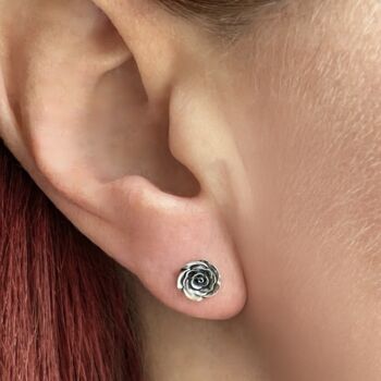 Sterling Silver Rose Bud Stud Earrings, 4 of 5