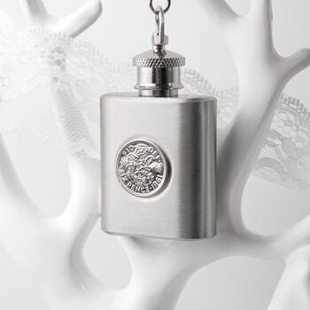 Personalised Silver Plated Lucky Sixpence Hip Flask, 5 of 6