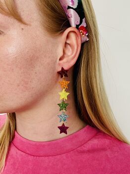 Pride Rainbow Star Glitter Earrings / Festival Earrings / Lgbtq+ Pride Jewellery / Rainbow Glitter Gift, 5 of 5