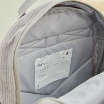 Personalised Biscuit Bear Grey Cord Mini Backpack, 4 of 5