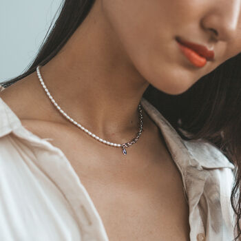Pearl And Chain Necklace With T Bar Clasp, 6 of 6