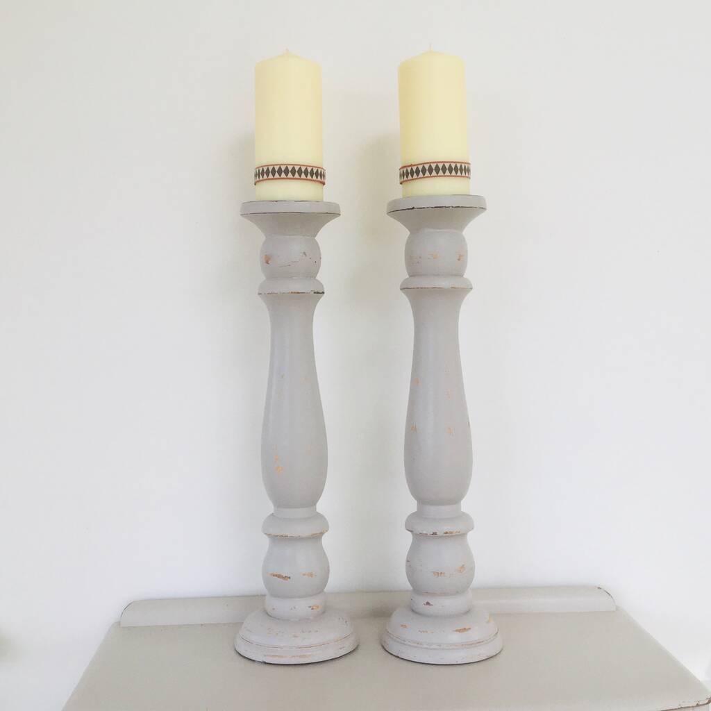 Pair Of Extra Large Vintage Painted Candlesticks By Chapel Cards