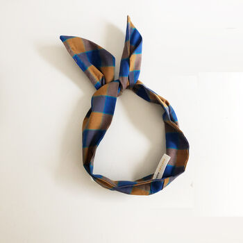 Blue Plaid Cotton Wire Headband, 4 of 6