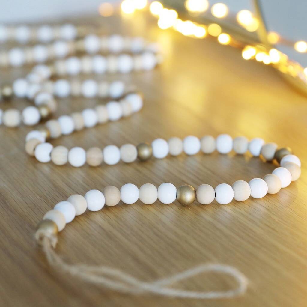 Natural Wooden Bead Garland By Lisa Angel