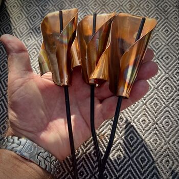 Set Of Three Copper Lily Garden Planter Stakes, 5 of 10