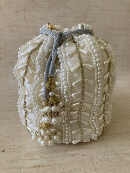 White Handcrafted Pearl Potli Bag, 4 of 9