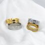 Stainless Steel Couple Promise Wide Zircon Band Rings, thumbnail 3 of 7