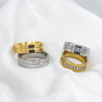 Stainless Steel Couple Promise Wide Zircon Band Rings, 3 of 7