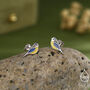 Blue Tit Bird Stud Earrings In Sterling Silver, thumbnail 4 of 12