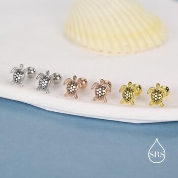Sterling Silver Turtle Screw Back Earrings, 3 of 11