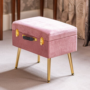 Pink Velvet Storage Stool With Gold Legs, 3 of 6