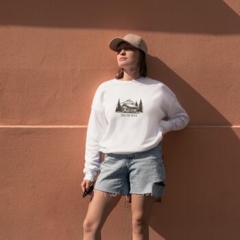 Retro Graphic Black White Unisex Sweatshirt 'Cabin In Woods', 3 of 5