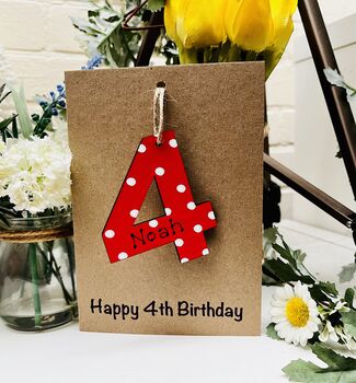 Personalised 4th Birthday No. Four Wooden Keepsake Card, 2 of 2