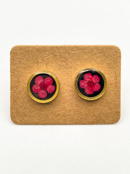 Ear Studs With Red Flowers In Black Lacquer, 4 of 8