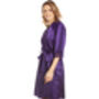 British Made Purple Short Satin Dressing Gown With Lace Detail, thumbnail 4 of 5