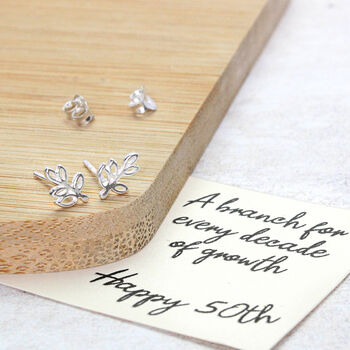 Sterling Silver 50th Birthday Branch Earrings, 2 of 8