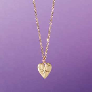 Textured Gold Plated Starry Heart Valentines Necklace, 3 of 5