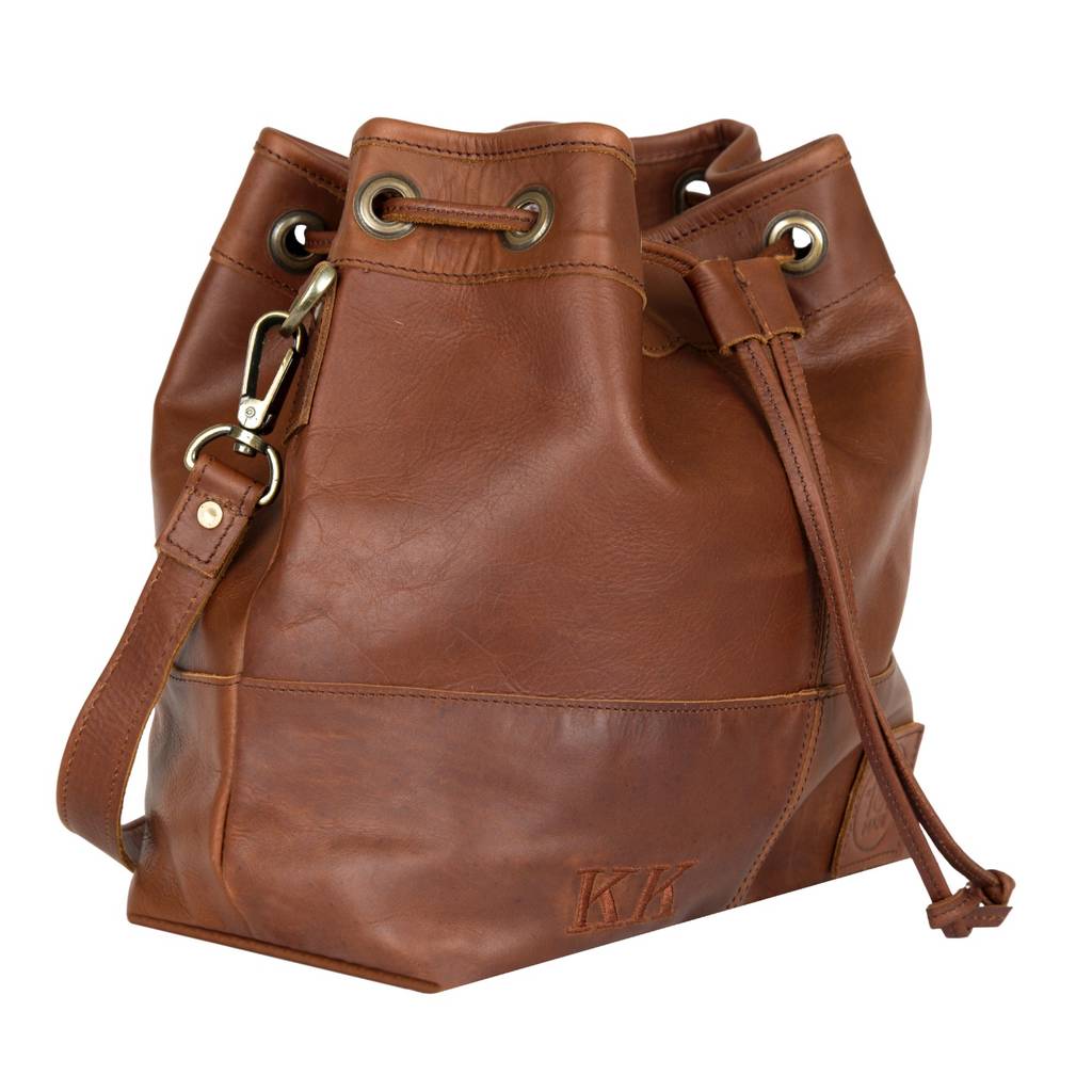 personalised leather bucket bag drawstring handbag by mahi leather | 0