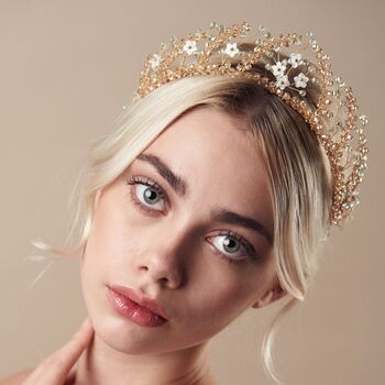 Wedding Tiara With Ivory Crystals And Flowers Coraline, 6 of 11