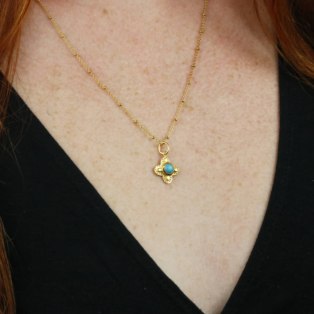 Clover Charm Necklace With Turquoise, 1 of 2