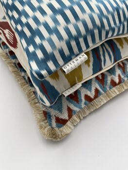 Square Ikat Silk Cushion Vibrant Blue Tile, 7 of 8