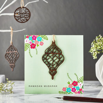Laser Cut Wooden Lantern Ramadan Mubarak Card, 2 of 2