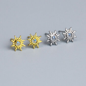 Sterling Silver Crystal Detail Sun Stud Earrings, 3 of 6