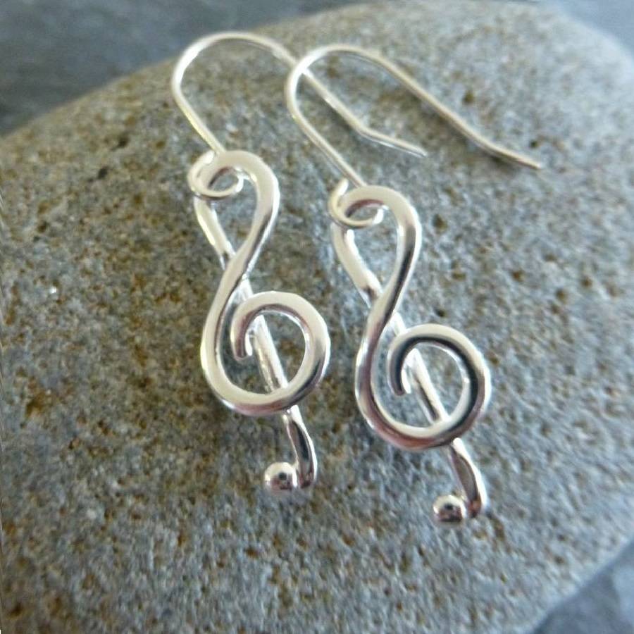 Sterling Silver Treble Clef Musical Note Earrings By Diamond Affair Sterling Silver Treble Clef Musical Note Earrings