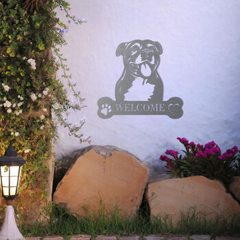 Custom Staffordshire Bull Terrier Welcome Metal Wall Art Sign For Dog Lovers Home Decor, 6 of 11