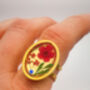 Cocktail Ring With Red Flowers In Gold Or Silver, thumbnail 2 of 10