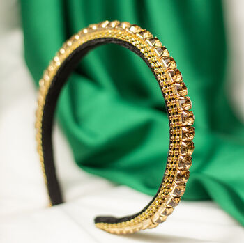 Narrow Gem Top Square Diamante Headband In Gold, 3 of 3