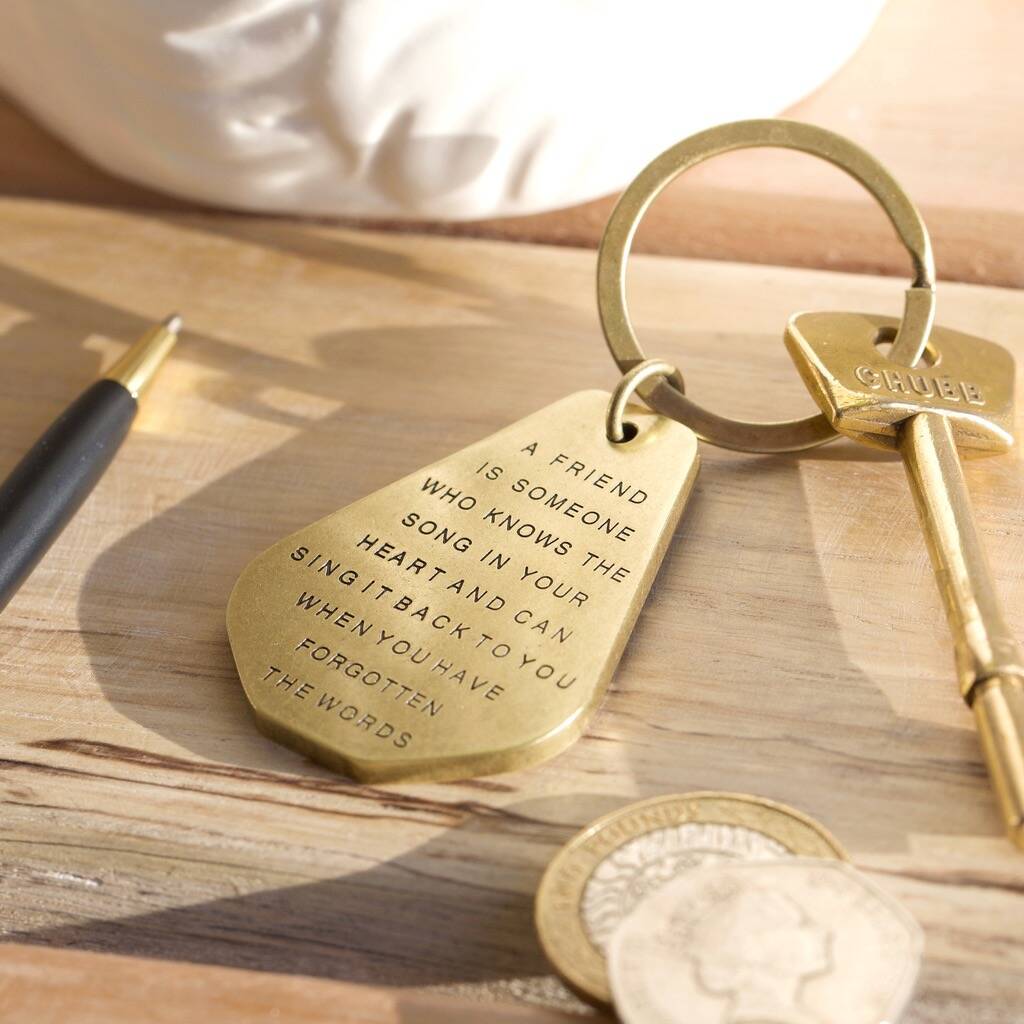 Image of 'A Friend Is Someone' Antiqued Brass Keyring