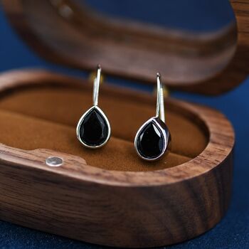 Onyx Black Cz Droplet Drop Hook Earrings, 3 of 12