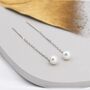 Sterling Silver Genuine Pearl Threader Earrings, thumbnail 4 of 11