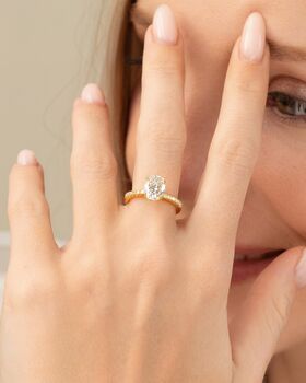 Two Ct Oval Solitaire Moissanite Engagement Ring With Pavé Band, 9 of 9