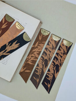 Personalised Bamboo Print Leather And Brass Bookmark, 3 of 7