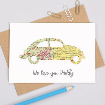 Personalised Fathers Day Map Beetle Car Card, 3 of 5