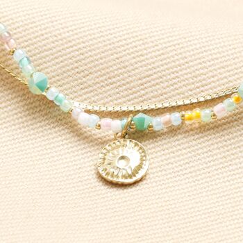 Stainless Steel Double Layer Sun Charm Beaded Anklet In Gold, 2 of 4
