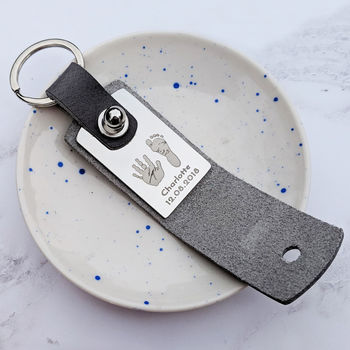 Personalised Hand And Footprint Leather Keyring For Men, 3 of 5